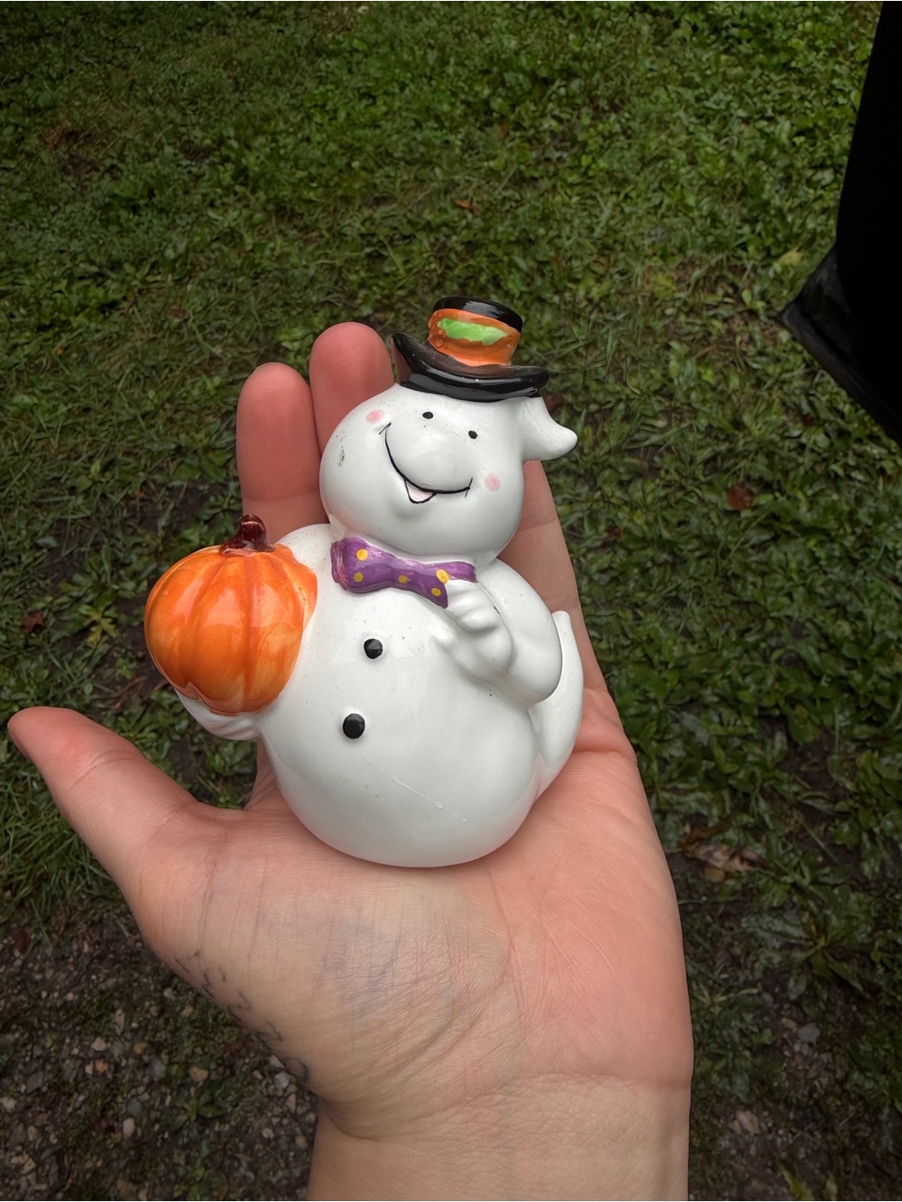 Vintage Halloween Ceramic Ghost with pumpkin decor figurine